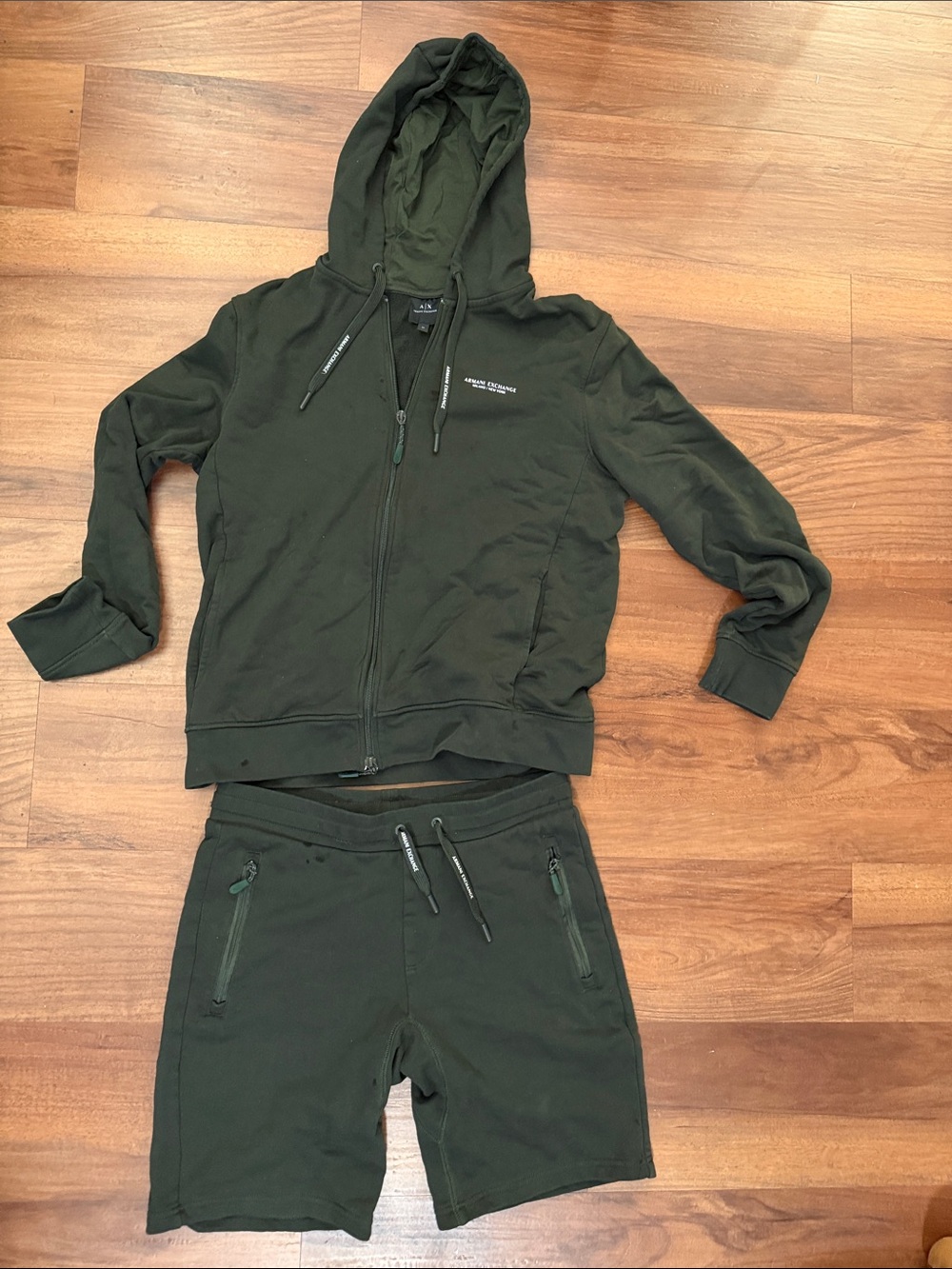 Armani Exchange Dark Olive Zip Hoodie & Drawstring Shorts